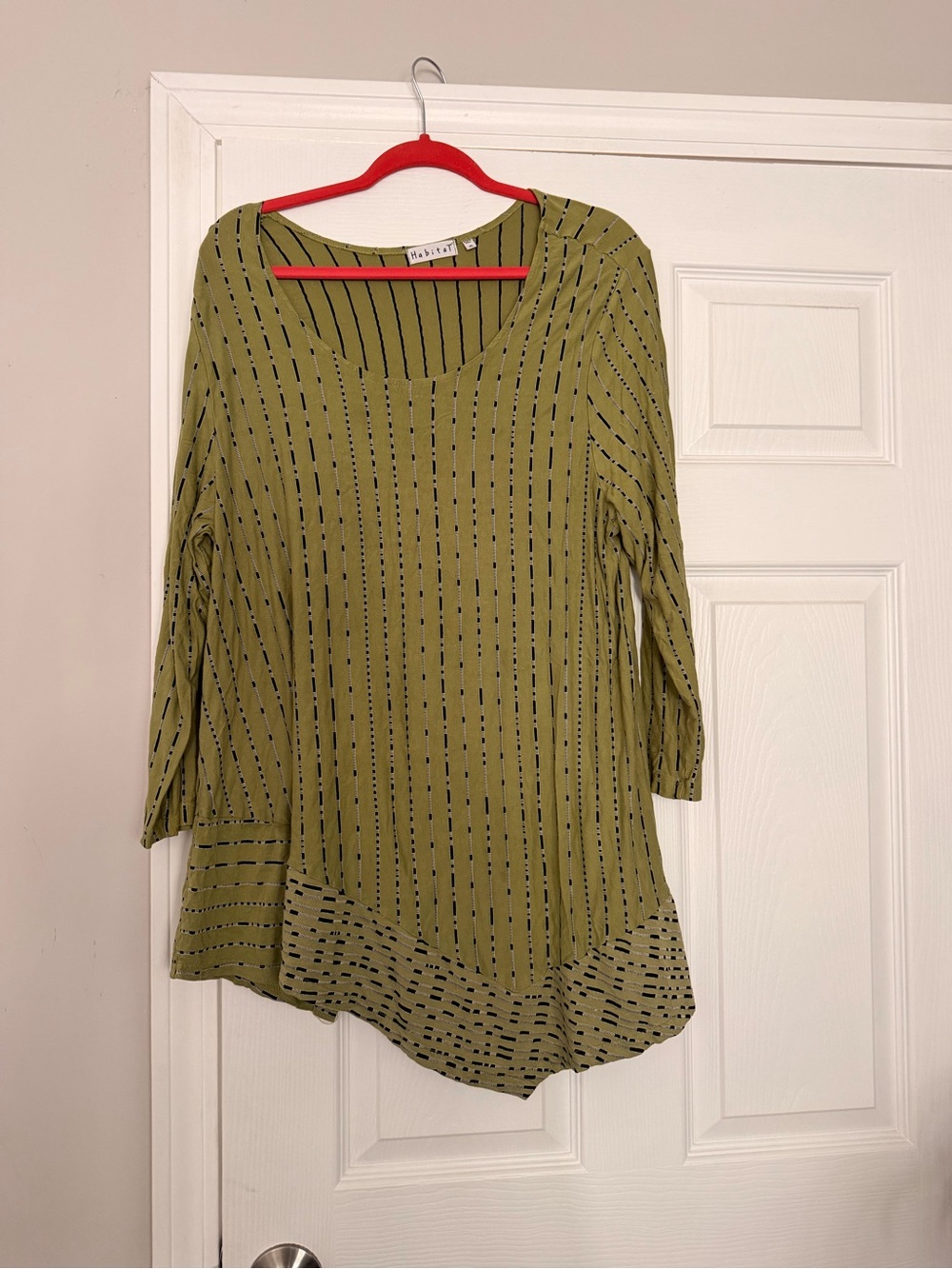Habitat Olive Green Scoop Neck Tunic with Black Dash Pattern